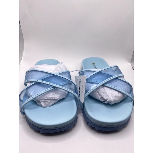 crewcuts J Crew Blue Cross Strap Pool Slides 12 Sandals Slip Ons New BF054 - Picture 2 of 5